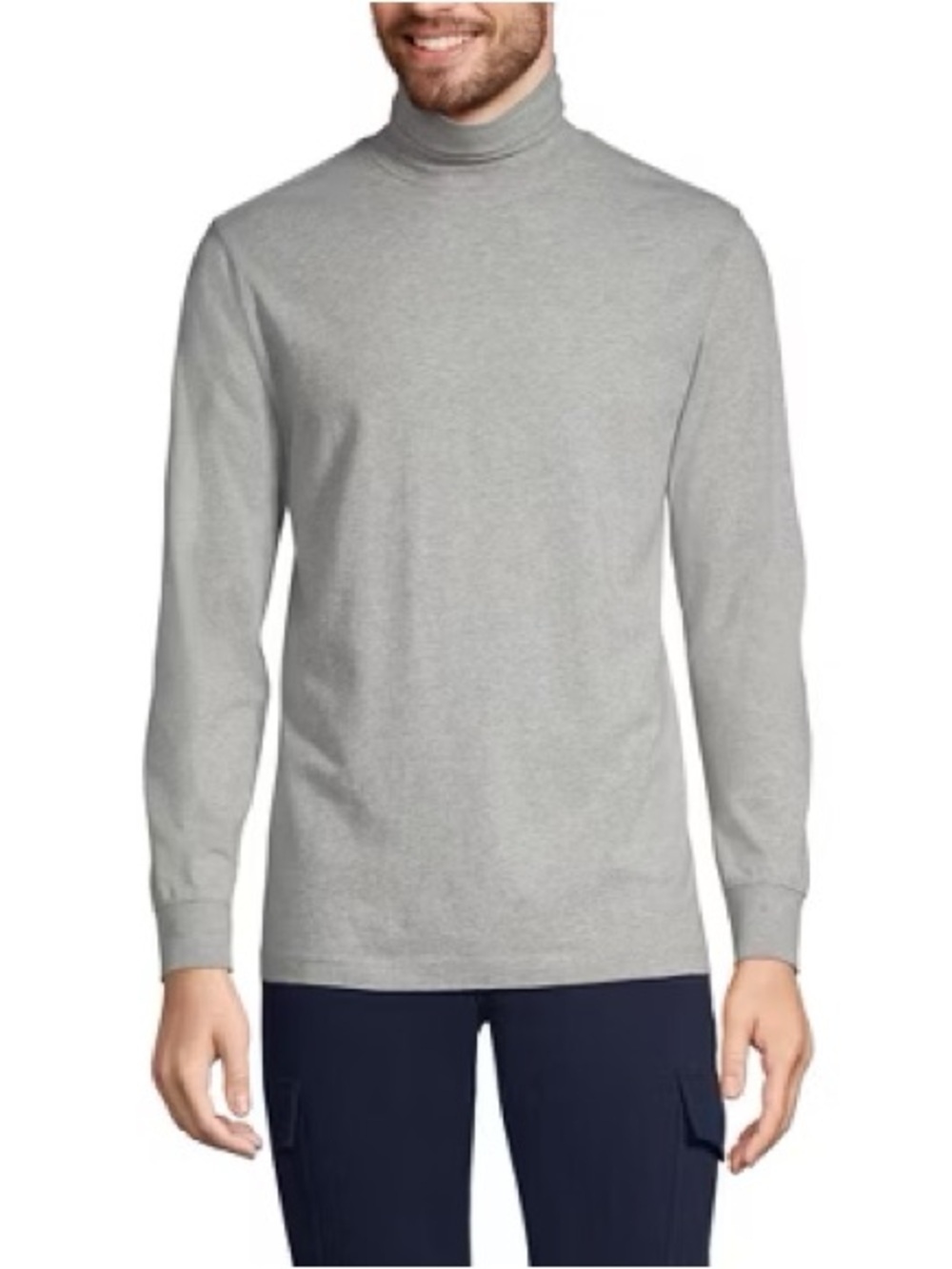 Lands' End Men's Super-T Turtleneck Long Sleeve Cotton Grey Heather Size 2XL T